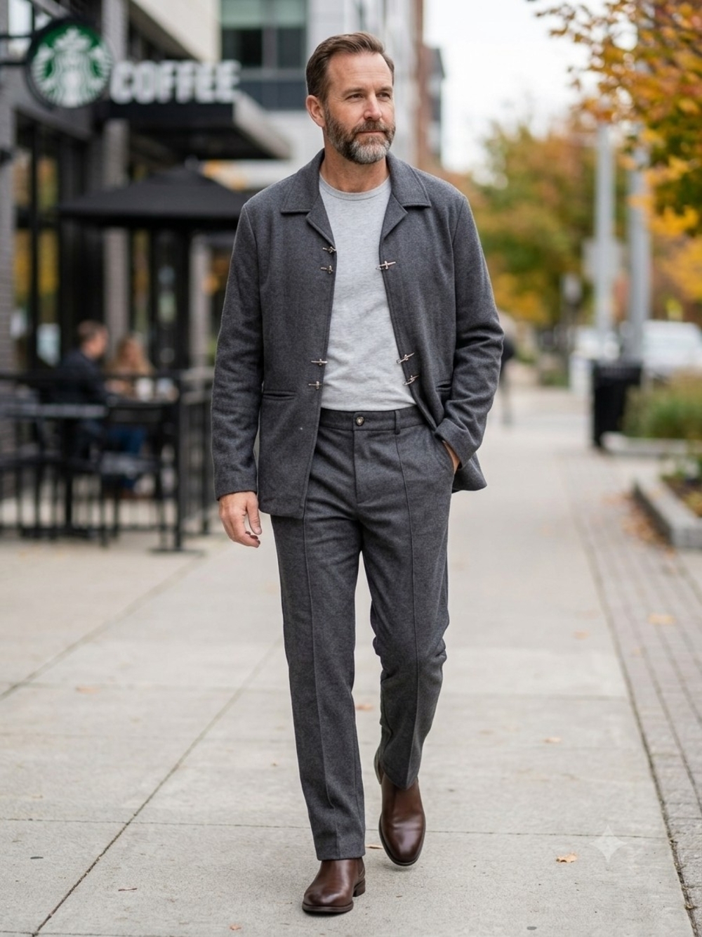 Men's Gray Wool Blend Casual Jacket and Trousers Set